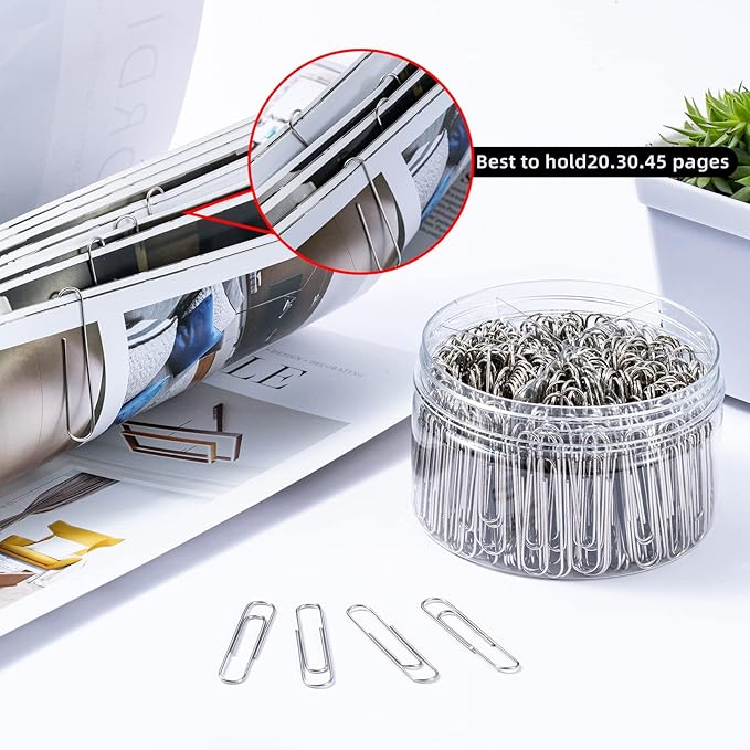 Colored Jumbo Paper Clips, 300pcs 2 Inch (50 mm) Paper Clip Paperclips Colorful Clips for Paperwork Ideal for Home, School and Office Use Colored