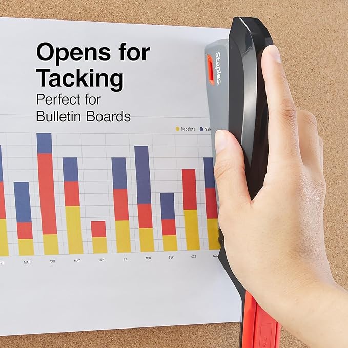 Staples 1798852 One-Touch Desktop Stapler Full-Strip Capacity Gray/Black/Red (44425)