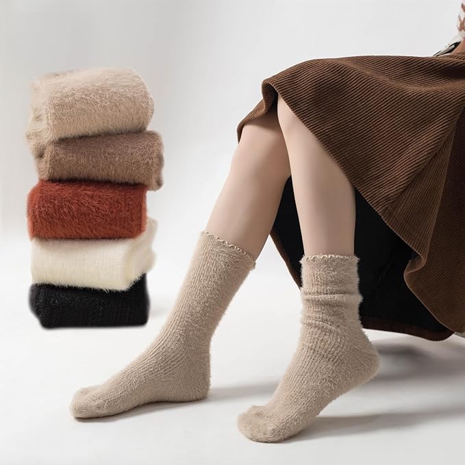 5 Pairs Fuzzy Soft Cozy Comfortable Socks for Women, Casual Sleep Comfy Socks, Perfect Warm Winter Gifts for Women