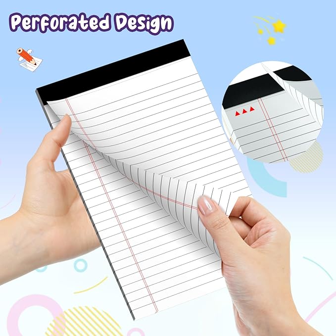 6 pcs Note Pads Legal Pads 5x8, Notebook College Ruled, White Legal Notepads, 6 Pack Micro Perforated Writing Pads, Lined Paper Pads, Pad of Paper for Office Home School, 30 Sheets/Pack