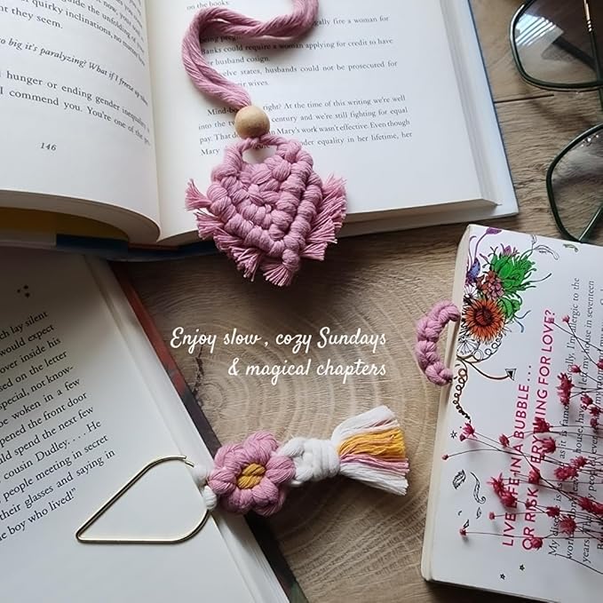 Set of 3 Whimsical Bookmark | Book tabs Classroom Must Haves Crochet Flower Bookmark Paper Clips Bullet Journal Tassels for Bookmarks Cute Things Teacher Must Haves