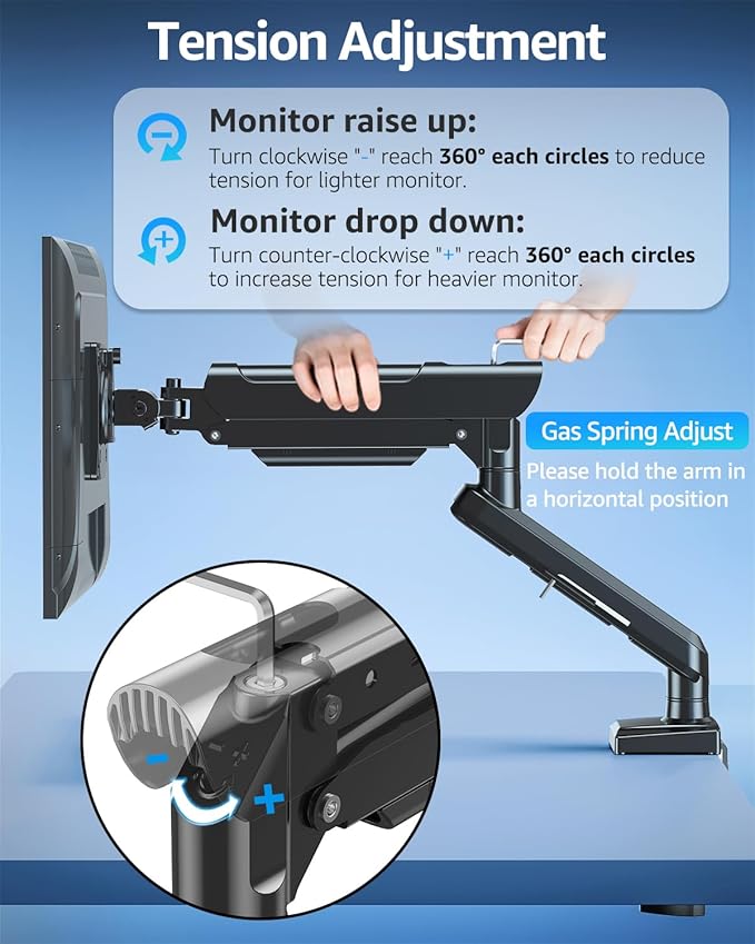 Single Monitor Mount for 32 27 24 22 inch Screen, Gas Spring Arm Holds 4.4-22 lbs, Monitor Desk Mount, Gaming & Home Office Use, VESA 75x75mm & 100x100mm, Freelift Pro Black