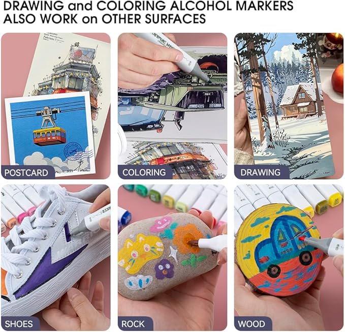 TRANSON Alcohol Markers for Drawing Coloring 48 Colors Dual-tip Fine and Chisel Tips