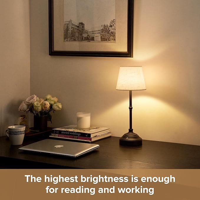 2 Pack Cordless Table Lamp, Rechargeable Desk Lamp with Fabric Shade, Battery Operated Lamp 3 Color Stepless Dimming, Small Touch Bedside Lamp Home Decor for Dining, Counter (Matte Black)