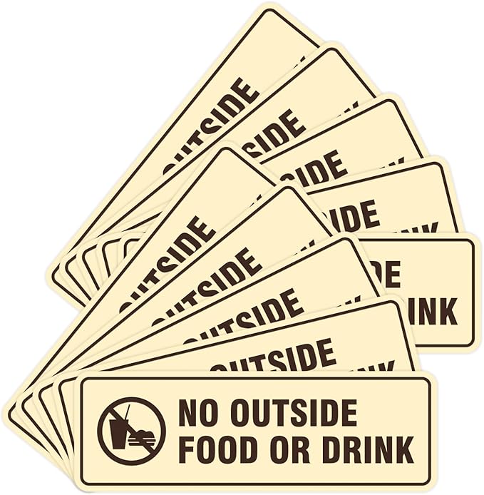 Standard No Outside Food or Drink Door/Wall Sign - Ivory/Dark Brown - Medium 10 Pack