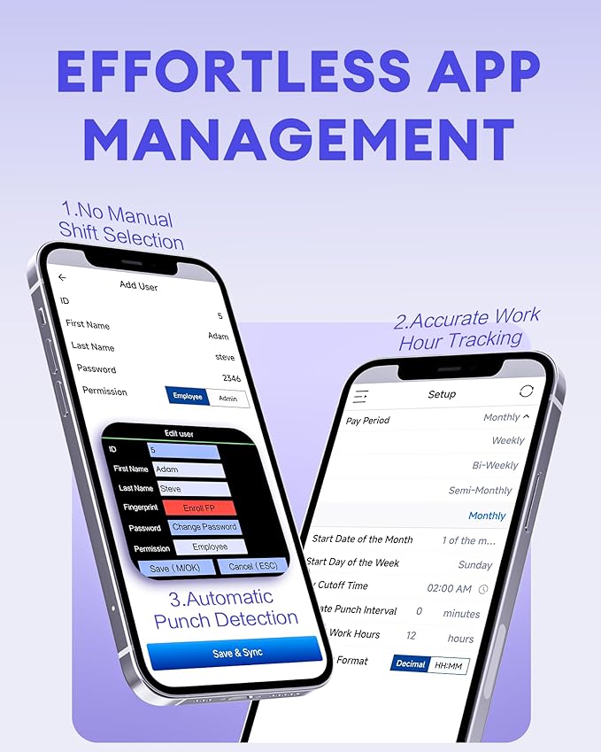 NGTeco Time Clock for Small Business, 2.4GHz WiFi Fingerprint Employee Time Card Machine with iOS/Android App, Automatic Punch in/Out, Battery Backup, No Monthly Fees