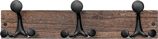 SKOLOO 17-Inch Wood Burnt Coat Rack Wall Mount with 3 Triple Hooks - Ideal for Family Entrances, Classrooms, and Pet Supplies Storage - Perfect Coat Hooks for Wall