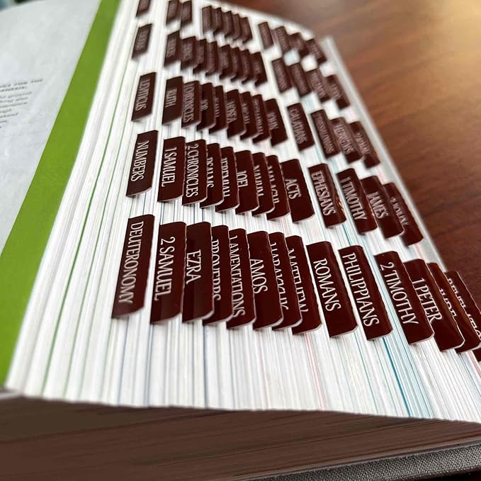 Thinkor Reposition Laminated Bible Tabs, Large Print Stickers, Easy to Read & Apply Bible Tabs for Women & Man (Leather Color)