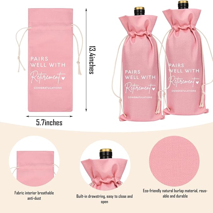 XFW Pink Retirement Wine Bag Retirement Gifts for Women Men Farewell Gifts for Coworkers Going Away Gift for Friends Boss