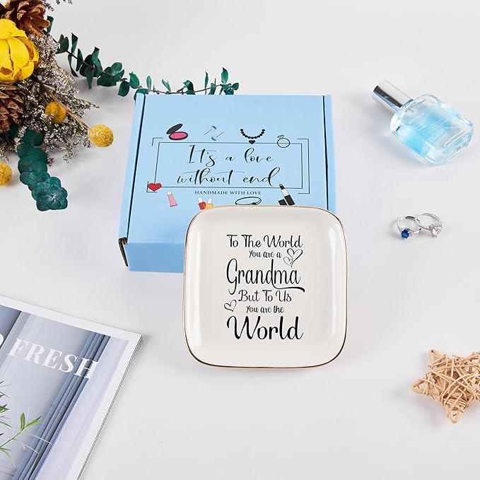 Grandma Gifts - Gifts for Grandma Jewelry Dish Tray - to The World You are A Grandma, Birthday Christmas Valentines for Grandma from Granddaughter Grandson