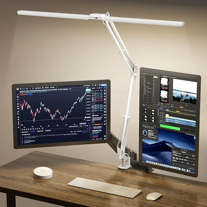SKYLEO Led Desk Lamp for Home Office - 2400LM Ultra Bright Desk Light -Eye Caring Desk Lamp with Clamp - Adjustable Office Lamp with Remote Control- Easy Installation - 24W White