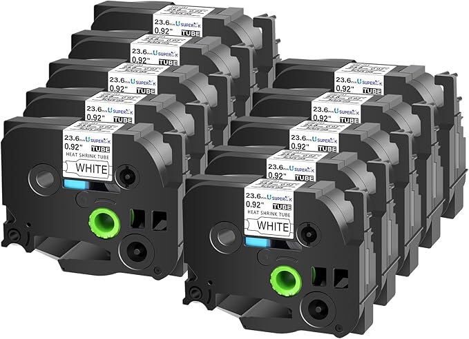 10PK Compatible for Ptouch HSe-251 HSe251 HS-251 HS251 Black on White 23.6mm 0.92'' Heat Shrink Tubing for Wire Cable for PT-P710BTPT-P750WPT-P750WVP Label Maker Tape
