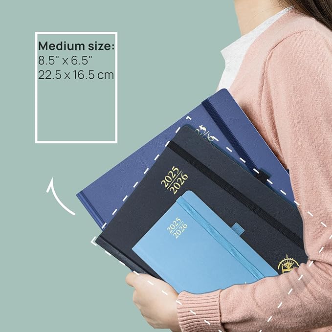 POPRUN Planner 2025-2026, (Medium 6.5'' x 8.5'' Hard Cover) Academic Calendar (July 25-June 26) Daily Weekly and Monthly Appointment Book with Hourly Time Slots, Monthly Tabs, 100 GSM - Violet