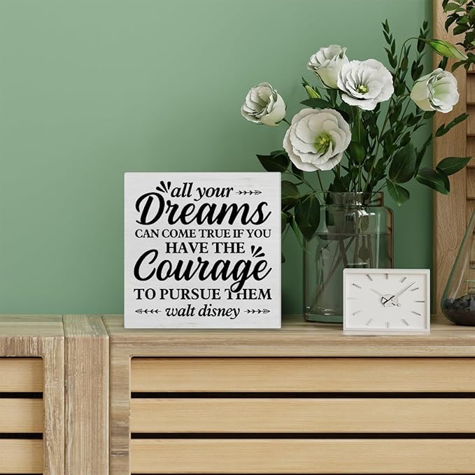 Inspirational Quote Decorative Wooden Box Sign All Your Dreams Can Come True Wood Block Plaque Decor Farmhouse Home Office Shelf or Wall Display 5x5 Inches