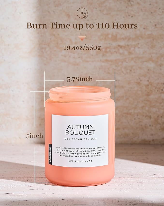 M&SENSE Fall Candle Autumn Flower Scented, Large 19.4oz Natural Soy Wax 110 Hours Burn Time Clean Non Toxic Candle Classic 2 Wicks Gifts