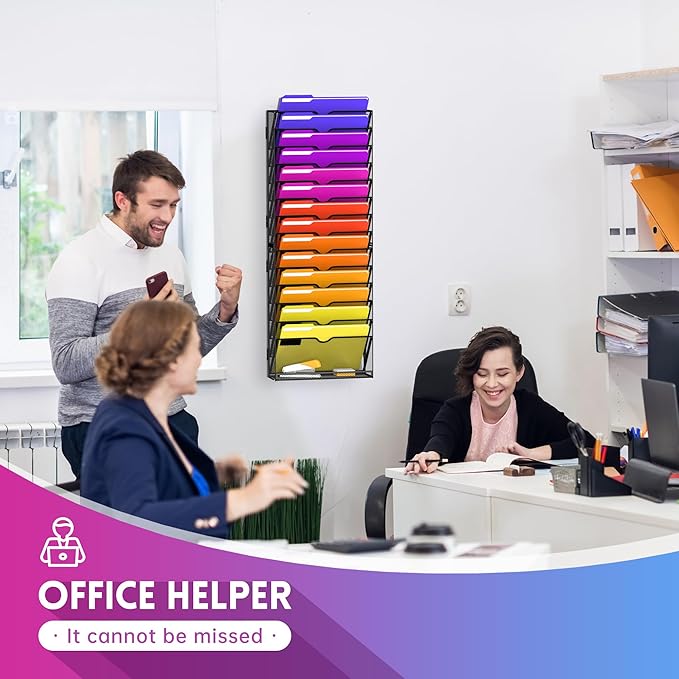 15-Tier Mesh Wall File Organizer, Hanging Files and Clipboard Organization for Office Home, Assembly Needed, Black 2 Pack