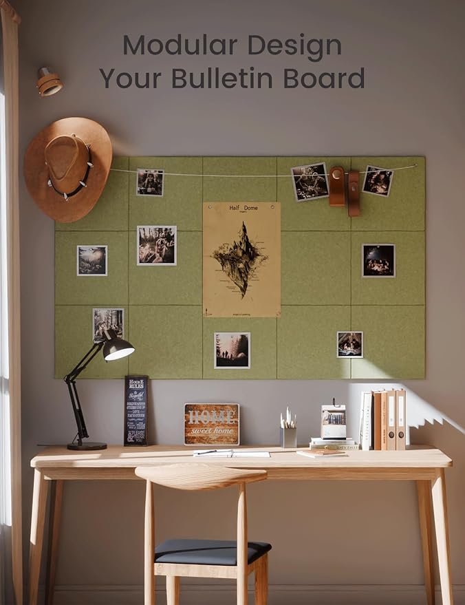 Large Felt Bulletin Board 48" x 36" Cork Board Alternative-12 Pack with 70 Safe Removable Adhesive Tabs, Cork Boards for Walls Cork Board for Home Office Classroom Pin Board (Olive Green)