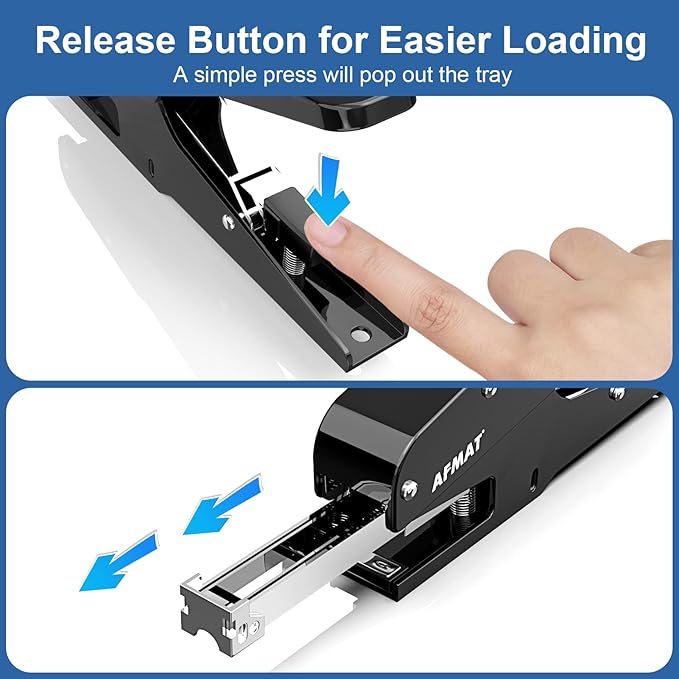AFMAT Effortless Plier Stapler, Metal 30 Sheet Stapling Plier, 15000+ Stapling Times, with Staples & Reload Button, Handheld Stapler Heavy Duty, Space Save Size, Good for Office, Home, School, Black