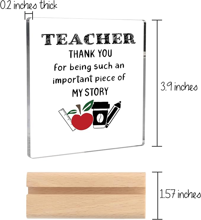 Teacher Appreciation Gifts for Women, End of Year Teacher Gifts Appreciation Gifts for Teacher Graduation Party Gifts Thank You Teacher Clear Desk Decorative Sign With Wooden Stand