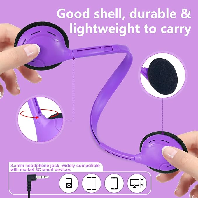 Kids Headphones Bulk Class Set 50 Pack for School Students Classroom Children Toddler Boys Girls Teen and Adult (Multi Color)