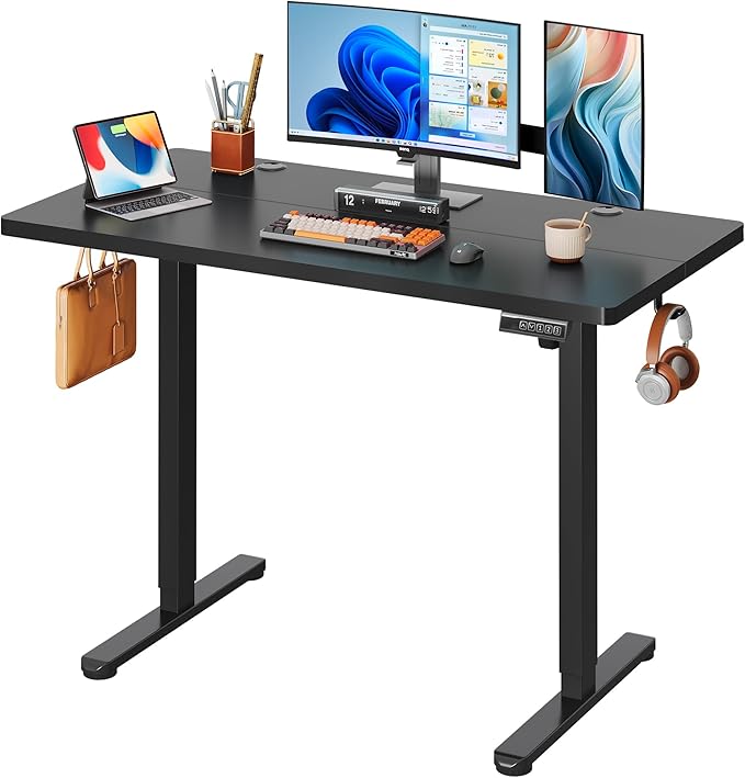 DEVAISE 48 Inch Electric Standing Desk, 3 Adjustable Height Stand up Desk for Home Office, Ergonomic Sit to Stand Desk with LED Touchscreen, Headphone Hook, 3 Memory Preset Computer Desk (Black)