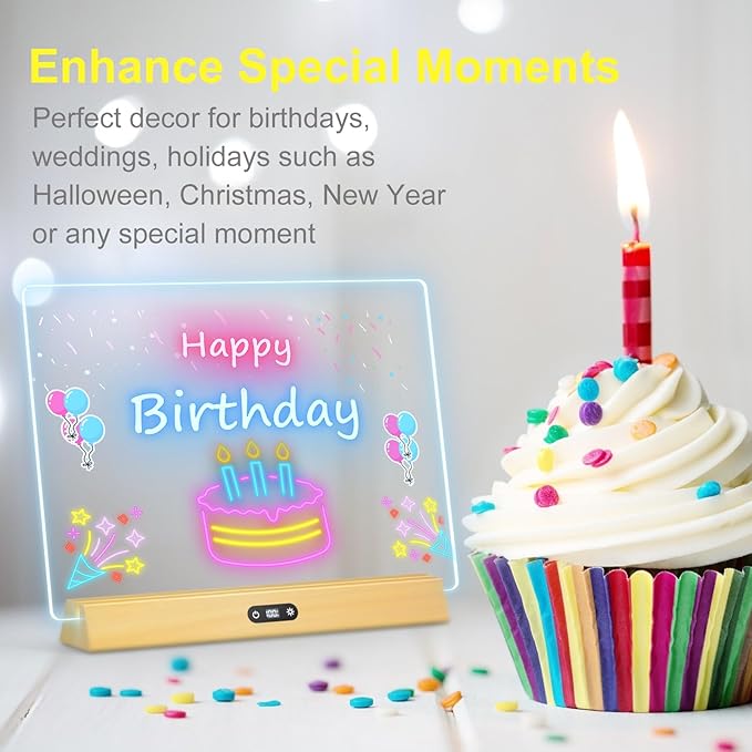 LED Note Board with Colors, Rechargeable 17-Inch Doodle Glow 9-Mode Light Up Desk Sign Letter Message Memo Drawing Dry Erase Board for Classroom/Home Decor/Office/Gifts, 5 Markers & Tracing Book