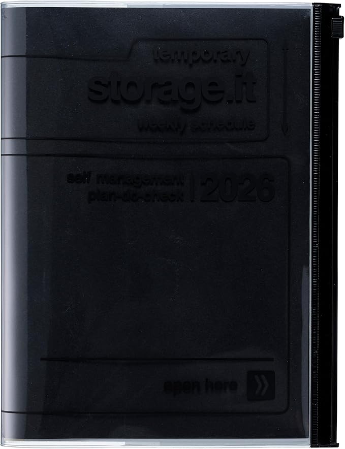 MARK'STYLE A5 Weekly Vertical Planner 16 Months (Sep. 2025 – Dec. 2026) with Soft Transparent PVC Cover,Refillable, Pocketed, for Daily Organizing & Planning (Black)