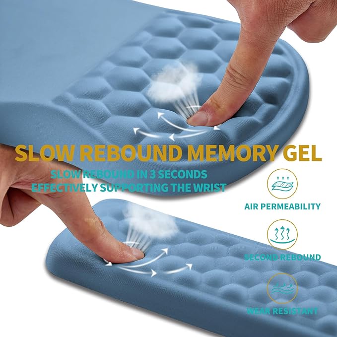 Hokafenle 2 in 1 Ergonomic Mouse Pad Wrist Support & Wrist Rest for Computer Keyboard Set, with Relieve Carpal Tunnel Pain Massage Bulge and Full Memory Gel Design (2In1 Set, Lake Blue)