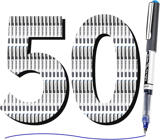 EYEYE 0.7mm Liquid Ink Blue Pens Roller Ball, 50 Pack Rollerball Pen Medium Point Quick Dry, Blue Ink Pens Fine Point Smooth Writing Pens for Journaling, Note Taking, Office and School Supplies