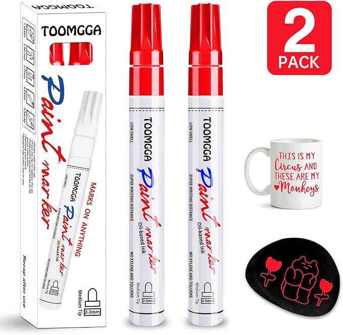 Paint Pens Paint Markers Red - Permanent Markers Oil Based for Metal Wood,Pens for Metal, Car Tyre,Plastic, Ceramic, Plastic, Canvas, Rock Painting, Glass, Craft Supplies