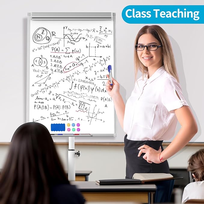 Mobile Dry Erase Board 40 x 28 inch, Magnetic Whiteboard on Height Adjustable Stand Dry Erase Easel Board with Flipchart Pad