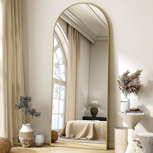 HARRITPURE 65"x24" Arched Full Length Mirror Free Standing & Wall-Mounted Full-Length Mirror with Stand Modern Gold Mirror for Living Room Bedroom Cloakroom Aluminum Frame