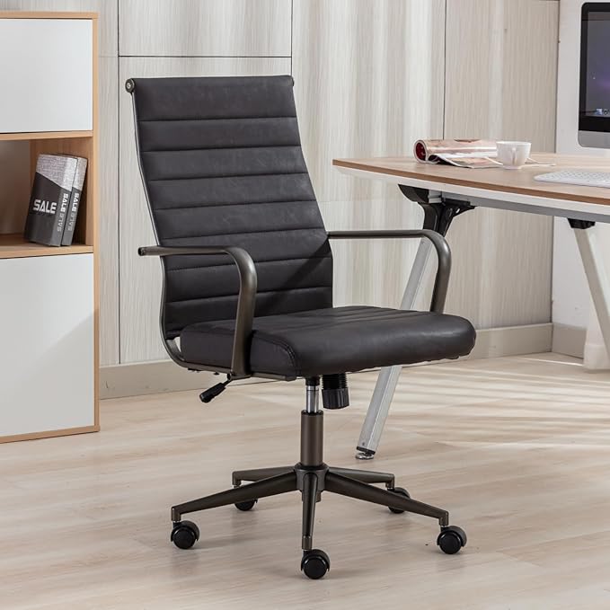 Okeysen Office Desk Chair Conference Room Chairs Modern Ergonomic Executive Swivel Chair Adjustable Height PU Leather Home Desk Chair with Armrests Comfy Computer Task Chairs with Wheels (Retro Black)