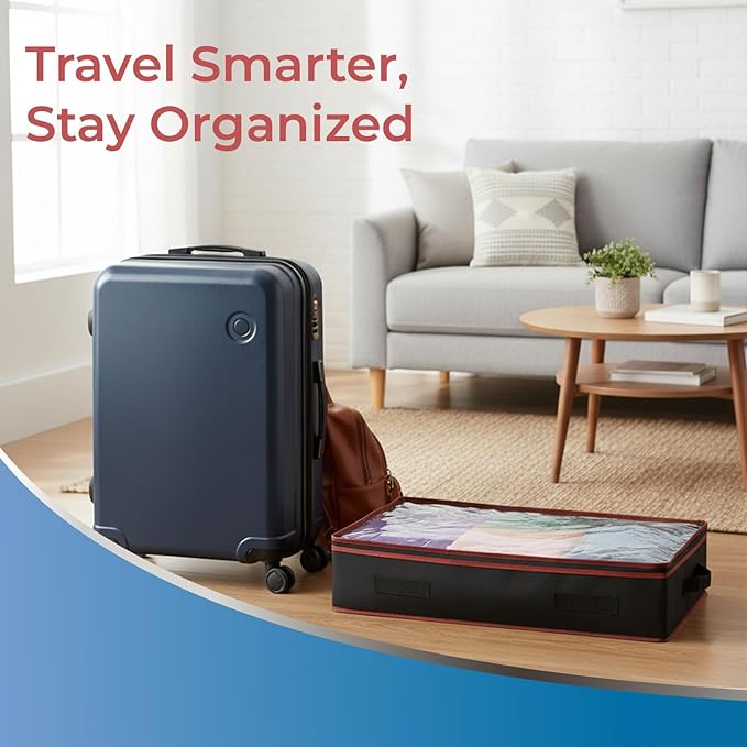 6 Inches Under Bed Storage Containers with Clear Lids | Pack of 2 Underbed Shoe Storage Foldable Clothes Organizer Bins for Blankets, Pillows, Sturdy Handles, Dustproof, & Seasonal Items