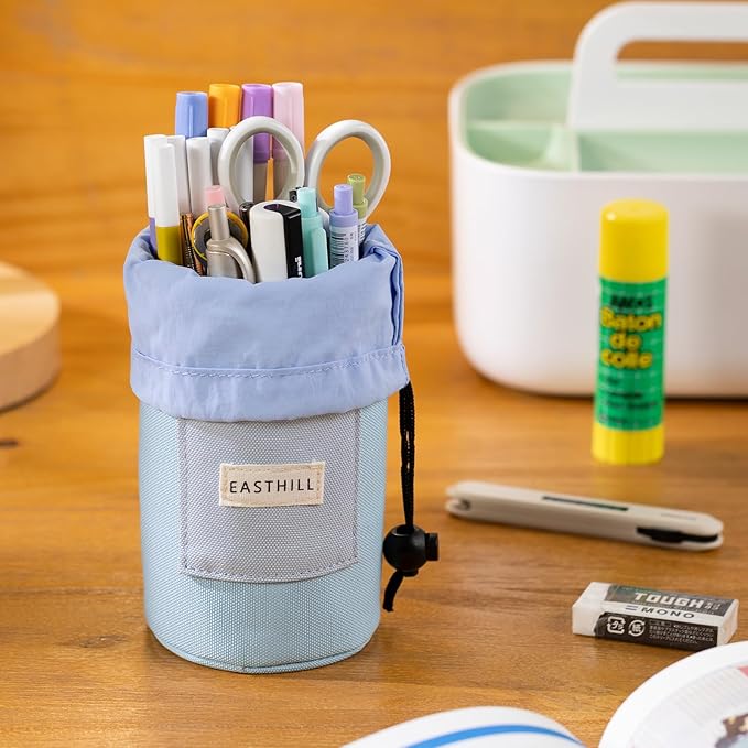 EASTHILL Desk Organizer Pencil Holders Pen Case Pouch for Girls Home School and Office Supplies-Blue