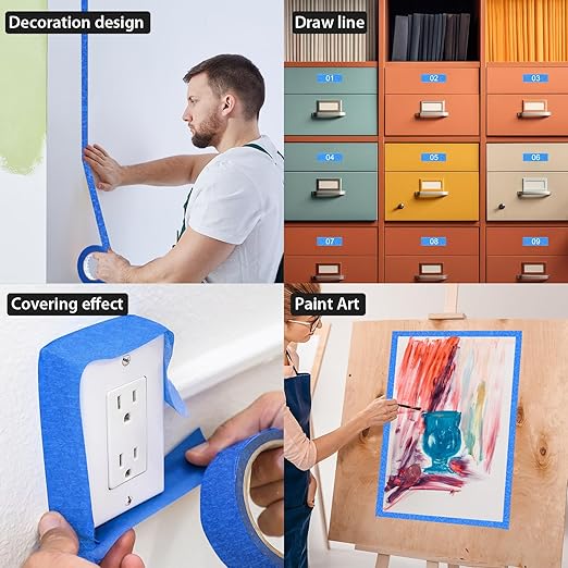 Leelosp 25 Rolls Masking Tape Bulk General Purpose Masking Tape Paint Craft Painter Artist Multi Use School Classroom Supplies, 0.75 Inch x 55 Yards, 1375 Yards Total (Blue)