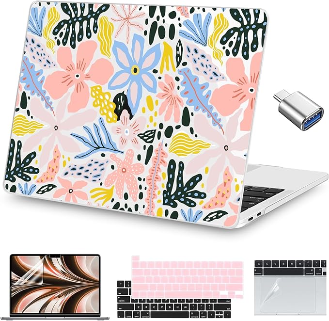 Teryeefi for MacBook Pro Case 13 inch 2022 2021 2020-2016 A2338 M2/M1 A2251 A2289 A2159 A1989 A1706, Clear Laptop Hard Shell with Keyboard Cover & Trackpad Film & Type C Adapter,Abstract Flowers W124