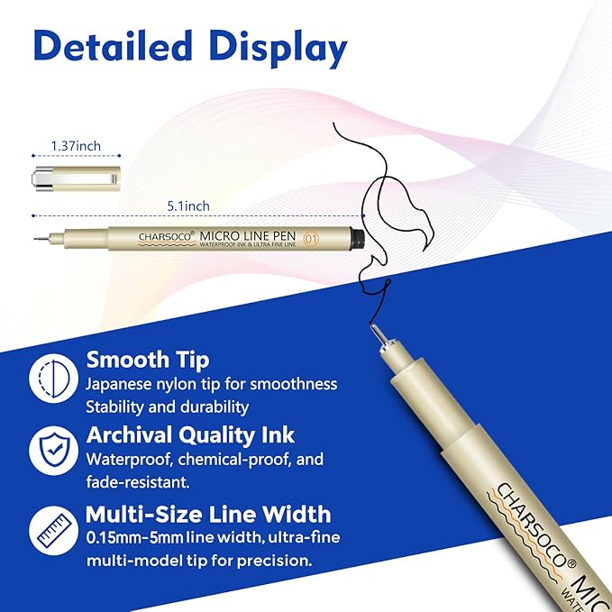 05 Micro Pen, 6Pack Black Fine Point Pen with Waterproof Archival Ink, 0.48mm Fineliner Ink Pens for Artist Illustration, Sketching, Anime, Manga, Technical Drawing and Scrapbooking
