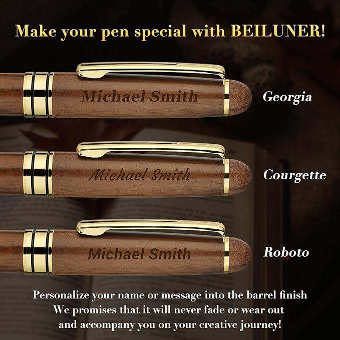 BEILUNER Luxury Personalized Wood Ballpoint Pen Writing Set,Walnut-Elegant Fancy Nice Gift Pen Set for Signature Executive Business Office Supplies - Christmas Gift Boxed with Extra Refills (Black)