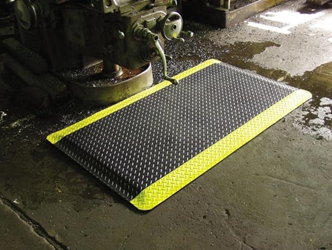 Rhino Mats, American Classic Diamond Anti-Fatigue Mats, Industrial Ergonomic Comfort Standing Mat for Work, Home, Garage, Office, Kitchen or Anywhere (Black/Yellow 9/16" Thick, 2 FT. x 25 FT.)