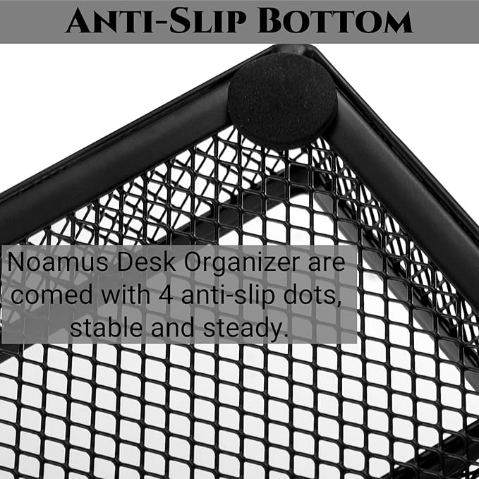 2 Pack Desk Drawer Organizer, Metal Mesh Drawer Office Tray, 6 Compartments Pen Organizer Storage Box, Desktop Basket Accessories for Home Office School Kitchen Vanity Supplies, Black