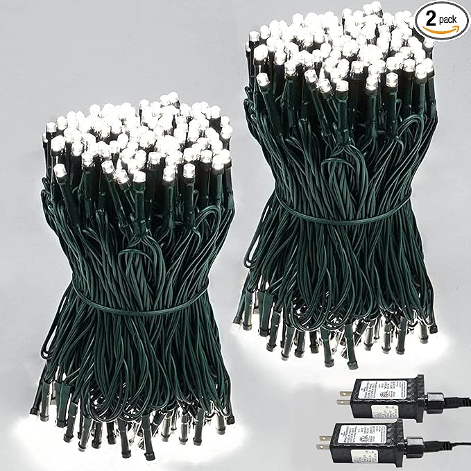 2-Pack 66FT 200 LED Extendable White Christmas String Lights (Green Wire), Christmas Tree Lights with 13 Modes, Indoor Outdoor Plug in Fairy String Lights for Xmas Decor Party Garden (Cool White)