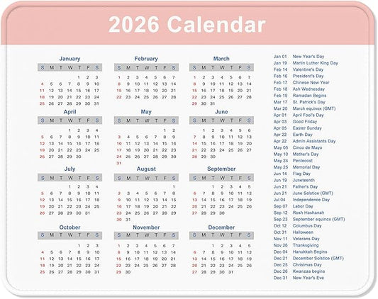 2026 Calendar Mouse Pad, Square New Year 2026 Mousepad 10.2 x 8.3 Inch, Stitched Edge Anti-Slip Waterproof Rubber Computer Mat for Office, Gaming, Laptop, New Year Office Supplies Gift, Pink