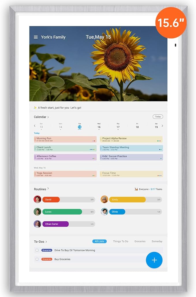 ApoloSign 15.6-inch Digital Calendar: Dual Mode Calendar with Google Play & Multi-calendar Sync, Electronic Planner & Chore Chart, Smart Touchscreen, Interactive Display for Family Schedules (Gray Wood, 15.6")