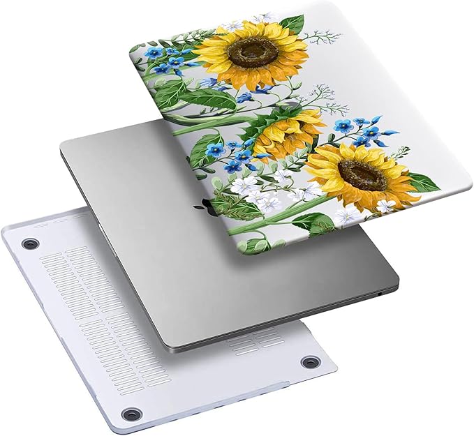 KEROM Compatible with MacBook Air 13 inch Case 2022 2021 2020 2019 2018 Release M1 A2337 A2179 A1932 Retina Display Touch ID, Plastic Hard Shell Case & Keyboard Cover, Sunflower