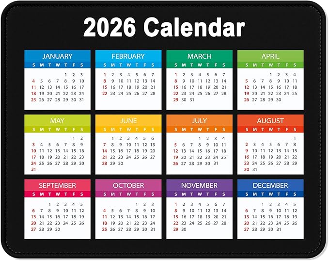 2026 Calendar Mouse Pad, Square New Year 2026 Mousepad 10.2 x 8.3 Inch, Stitched Edge Anti-Slip Waterproof Rubber Computer Mat for Office, Gaming, Laptop, New Year Office Supplies Gift, Black