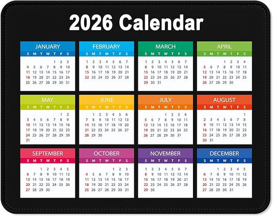 2026 Calendar Mouse Pad, Square New Year 2026 Mousepad 10.2 x 8.3 Inch, Stitched Edge Anti-Slip Waterproof Rubber Computer Mat for Office, Gaming, Laptop, New Year Office Supplies Gift, Black