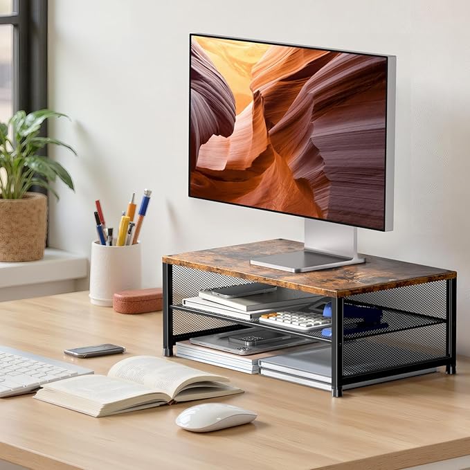 Computer Monitor Stand Riser, Desk Organizers and Accessories, Printer & Laptop Stand, Office Desk Accessories & Desktop Workspace Organizers for Office Supplies (Brown)