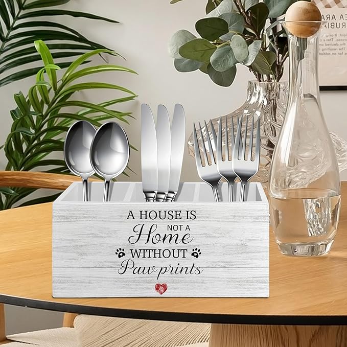 Dog Pen Pencil Holder Organizer for Desk Accessories, Dog Mom Dad Lovers Gifts, a House Is Not a Home Without Paw Prints Wooden Box Sign Desk Decor for Home Decoration, Pet Lover Gifts