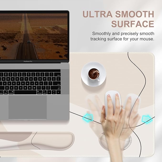 iCasso Extra Large Mouse Pad with Wrist Rest, 3in1 Big Full Desk Mousepad + Keyboard Wrist Rest+Mouse Wrist Rest, Easy Typing Pain Relief, Ergonomic XXL Ultra Thick Long Desk Mat (Brown Art)